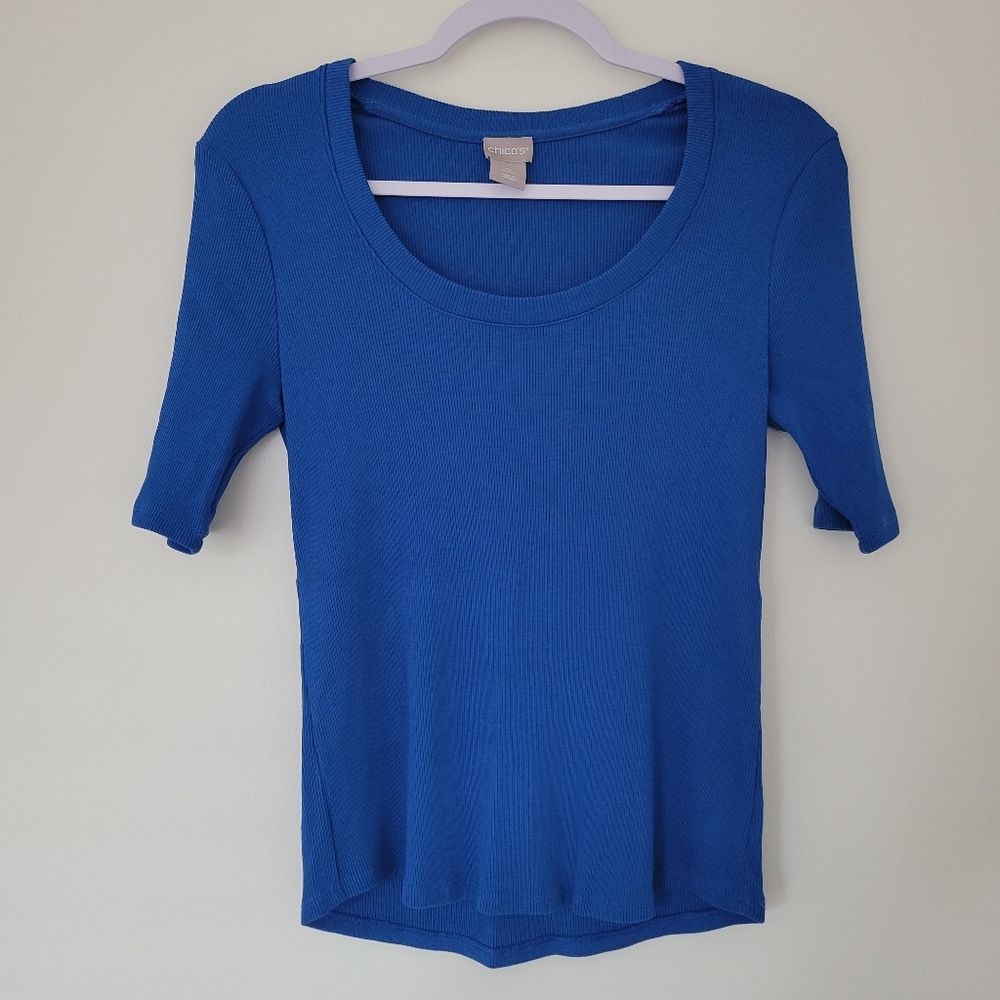 Chico's Modal Blend Scoop Neck Blue Baby Tee Short‎ Sleeve Top 0 / S